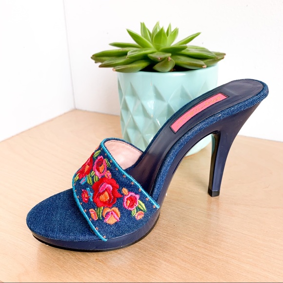 Betsey Johnson Shoes - BETSEY JOHNSON Blue Jean Floral Embroidered Shoes